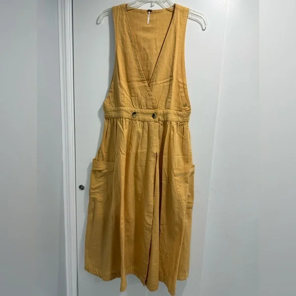 Free People / Women's Yellow Sleeveless Cotton Wrap Dress / Size M. - Picture 2 of 9